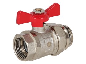 Manifold ball valve 1&quot; self-sealing connection 1&quot; red handle