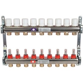 Répartiteur chauffage sol 9 circuits acier inoxydable