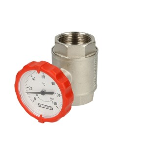 Simplex Ball valve 1" IT with thermometer red F10125