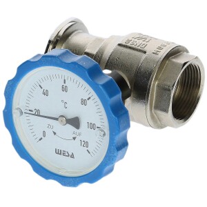 WESA-ISO-Therm-Pumpen-Kugelhahn 1 1/4 Zoll mit Thermometergriff blau