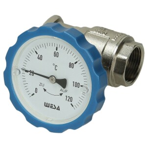 WESA-ISO-Therm robinet à bille p. pompe 1" SKB, avec poignée thermomètre bleu