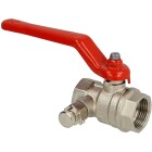 Brass ball valve 1&quot; IT/IT, with drain with steel lever, red, PN 25, MS 58