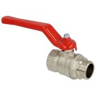 Brass ball valve, 1 1/2&quot; IT/ET with steel lever red, PN 25