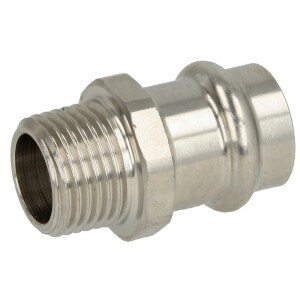 Stainless steel press fitting adapter piece, 22 mm I x ¾" ET with V profile