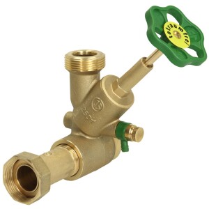 Distribution T valve free flow DN 25 1" inlet x 1 1/2" outlet, top, brass